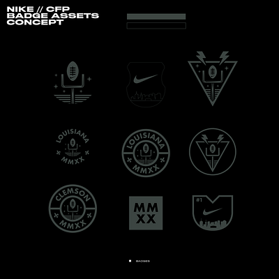 Nike x CFP unused badges athletics badge badgedesign branding college football design distessedunrest distressed football goodtype grunge icon logo nike sports sportsdesign typography vector