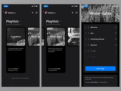 Music app app design ui ux web