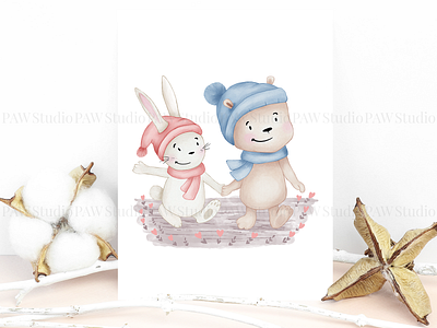 Teddy bear with rabbit card cartoon character flowers heart hero hugging loving couple rabbit stump teddy teddy bear valentine card valentines valentines day