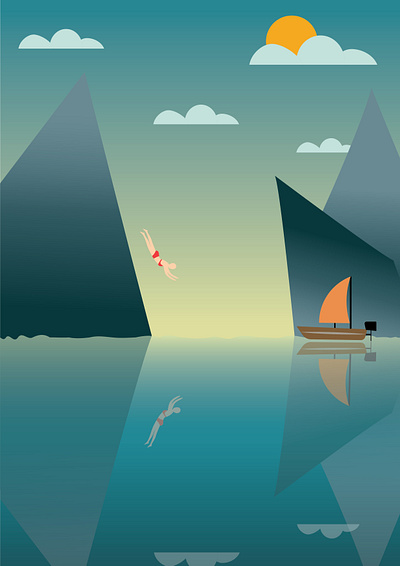 Seaside illustration jump sea seaside summer warm water