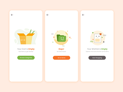 Empty state screen UI app empty screen blank screen branding design ecommerce empty screen empty state error page error screen flat fruits icon illustration mobile app mobile screen online store shopping app typography ui vector