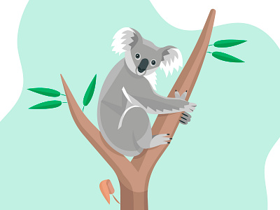 Koala hug tree beautiful color design flat graphic art green illustration leaves nature polygons vector art vectors