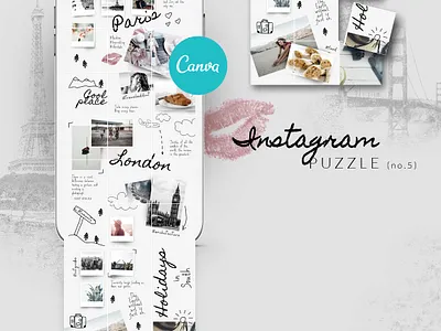 CANVA Instagram Puzzle Template - Traveller blogger kit canva canva design canva designer canva instagram canva template canva templates collage fashion grid layout insta posts instagram grid instagram posts instagram puzzle instagram template lifestyle social media templates style traveller travelling