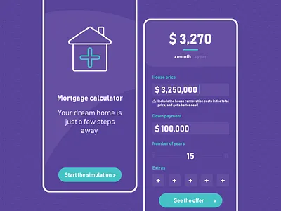 Mortgage calculator app app ui calculator dailyui dailyuichallenge dailyux finance mortgage pay simulation