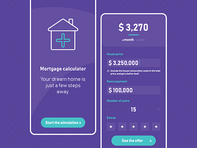 Mortgage calculator app app ui calculator dailyui dailyuichallenge dailyux finance mortgage pay simulation