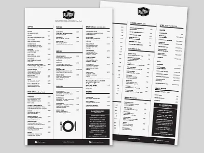Menu Design - The Clayton clean clean design design layout layout design menu modern monochrome restaurant type