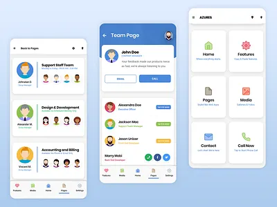 Azures | Mobile Site Template avatars design card design colorful department listing footer menu html landing page landing page design menu design menu page modern outline icon palette team listing team page ui ui design uiux ux webdesign