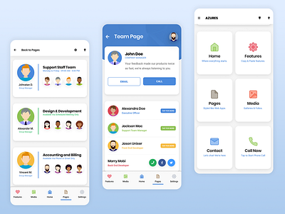 Azures | Mobile Site Template avatars design card design colorful department listing footer menu html landing page landing page design menu design menu page modern outline icon palette team listing team page ui ui design uiux ux webdesign