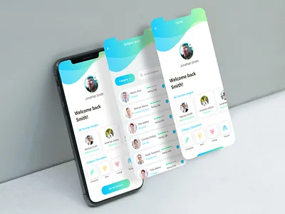 Medical app UI app design app ui colorful creative dashboard app medical app medical app ui minimalist profile page rating page simple surgeon app ui ui ui design