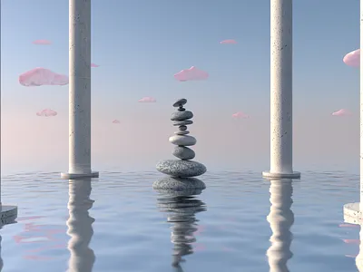 Peaceful Stones 3d 3d animation branding chill design illustration motion design