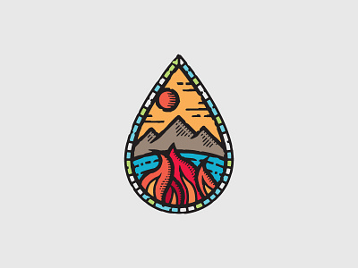 Nature Badge badge drawing droplet fire flame hand drawn ipadpro lake line art mountauns nature procreate water