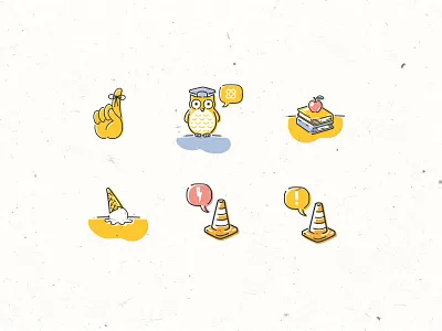 Spot Illustrations for Twine - Alerts, Education, and Oops cones digital illustration flat illustration hand icons illustration nostalgia retro spot illustration