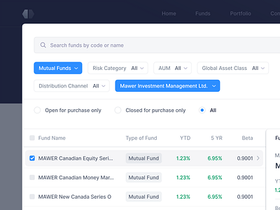 🔍Advanced Search & Filters - Fund Comparison app button clean dashboard data filter filter ui filters finance input platform product search search engine sort table ui user interface ux web