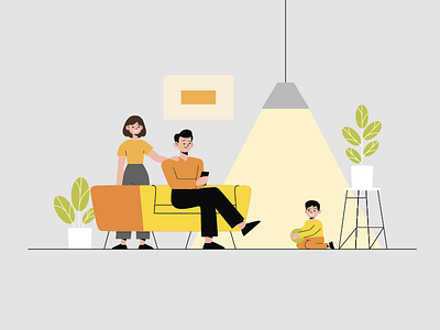 Family character design family flat illustration people room stroke vector