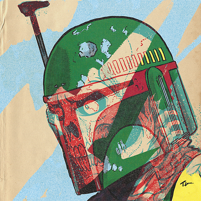 boba fett drawing gig poster illustration mandalorian portrait starwars