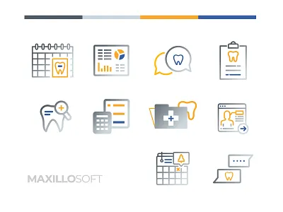 MaxilloSoft Custom Iconography brand color data processing dentist digital gradient gradient icon iconography iconography graphic icons iconset identity illustrator medical icons medical software ognen trpeski trpeski design web webicons