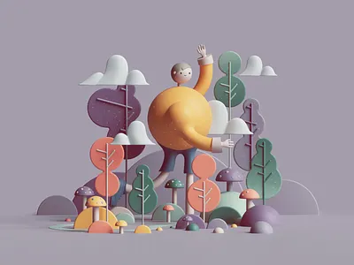 Walk in the Woods 3d abstract c4d character characterdesign cinema4d colors design geometric geometry illustration nature octane octane render octanerender petertarka ui uiux web webdesign