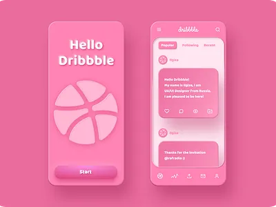 Skeuomorphiс Hello Dribbble Figma Freebie 2020 trend app design hellodribbble neumorphic neumorphism skeuomorphic skeuomorphism ui