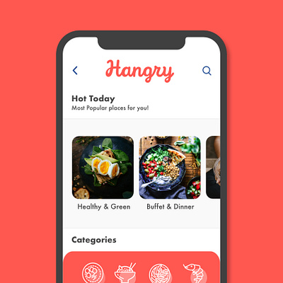 Hangry - Online Food Delivery App app branding colorful food logo red restaurant app restaurant branding swiss market ui