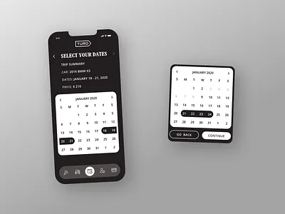 Turo Calendar Date Picker Mockup dailyui dailyui080 dailyui80 dailyuichallenge datepicker