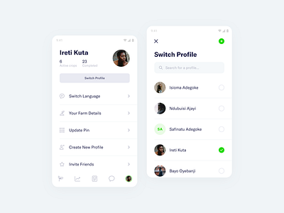 FarmSmart – Profile app clean farming management minimal mobile profile simple ui ux