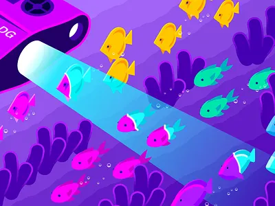 Istio / Datadog Editorial Illustration (Part 3) coral fish gradient illustration illustrator isometric istio logs mesh metrics monitoring reef scan service submersible traces vector