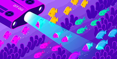 Istio / Datadog Editorial Illustration (Part 3) coral fish gradient illustration illustrator isometric istio logs mesh metrics monitoring reef scan service submersible traces vector