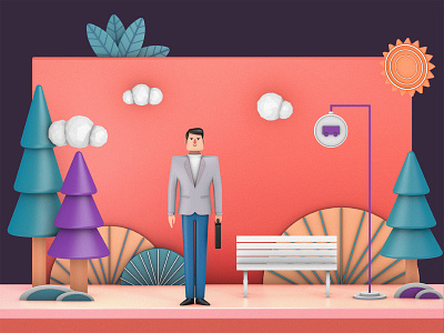 Waiting for the bus... 3d 3d ilustration c4d character design cinema4d design flat design illustration motion graphics