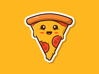 Happy Pizza!! 😬🍕 character cheese cute fast food flat happy icon illustration logo mascot pizza sausage