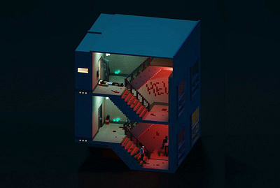 Zombie Night Side B illustration isometric illustration lowpoly orthographic voxel