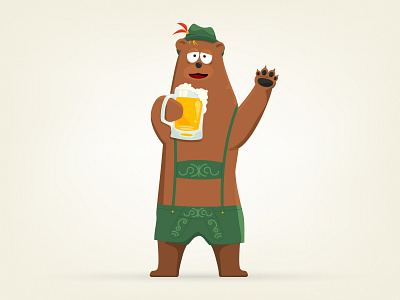 German Bear Drinking a Glass of Beer alcohol animal bear beer beverage cartoon character cute drink funny illustration oktoberfest stereotype vector waving