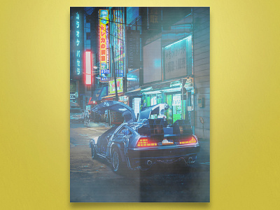 Cyberpunk streets of Tokyo cyberpunk delorean design neon photoshop poster poster art retro synthwave