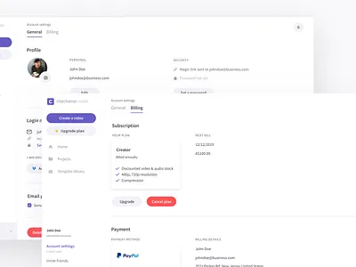 Account Settings account settings accounts billing clipchamp general manage billing media payment profile redesign settings settings page video editing