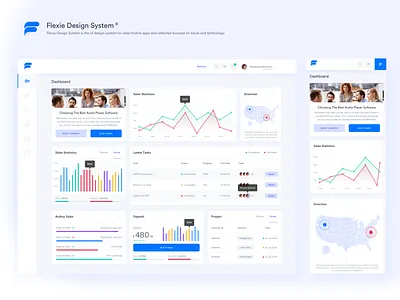 Flexie Design System ® abstract admin panel b2b clean dashboad design system stats theme travel ui uiux ux white
