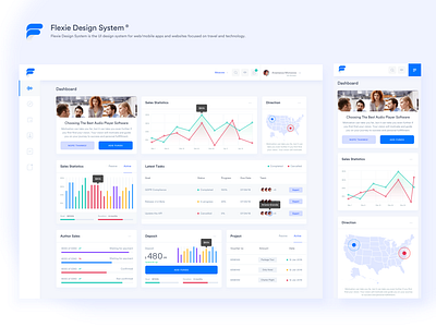 Flexie Design System ® abstract admin panel b2b clean dashboad design system stats theme travel ui uiux ux white