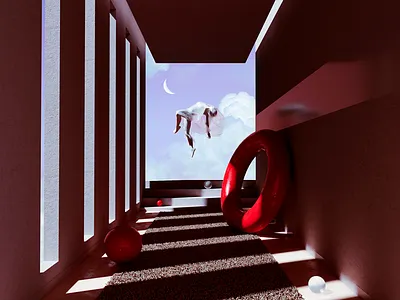 rays. 3d 3dart abstract cgi colorful design digitalart floating fly forward human illustration jump moon rays reflection refraction render sky