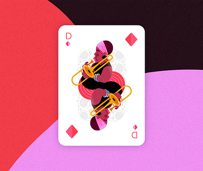 Jazz player cards - Queen of diamonds 2d affinitydesigner art colorful design flat illustration minimal pastels vector