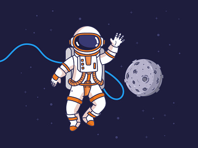 Astronaut waving hand astronaut illustration line space vector