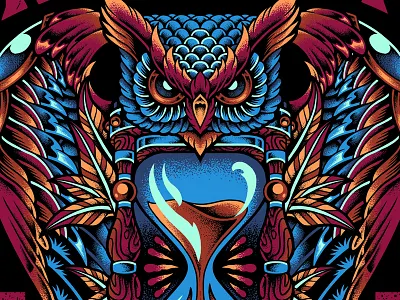 Time Keeper bandmerch bodilpunk clothing drawing festival hourglass illustration merchandise owl photoshop pointillism tattoo teedesign
