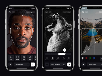 Photo Editor — iOS app black and white black and white logo clean dark editing minimal mobile mobile app photo app photo editor photography photoshop product design ui uiux ux