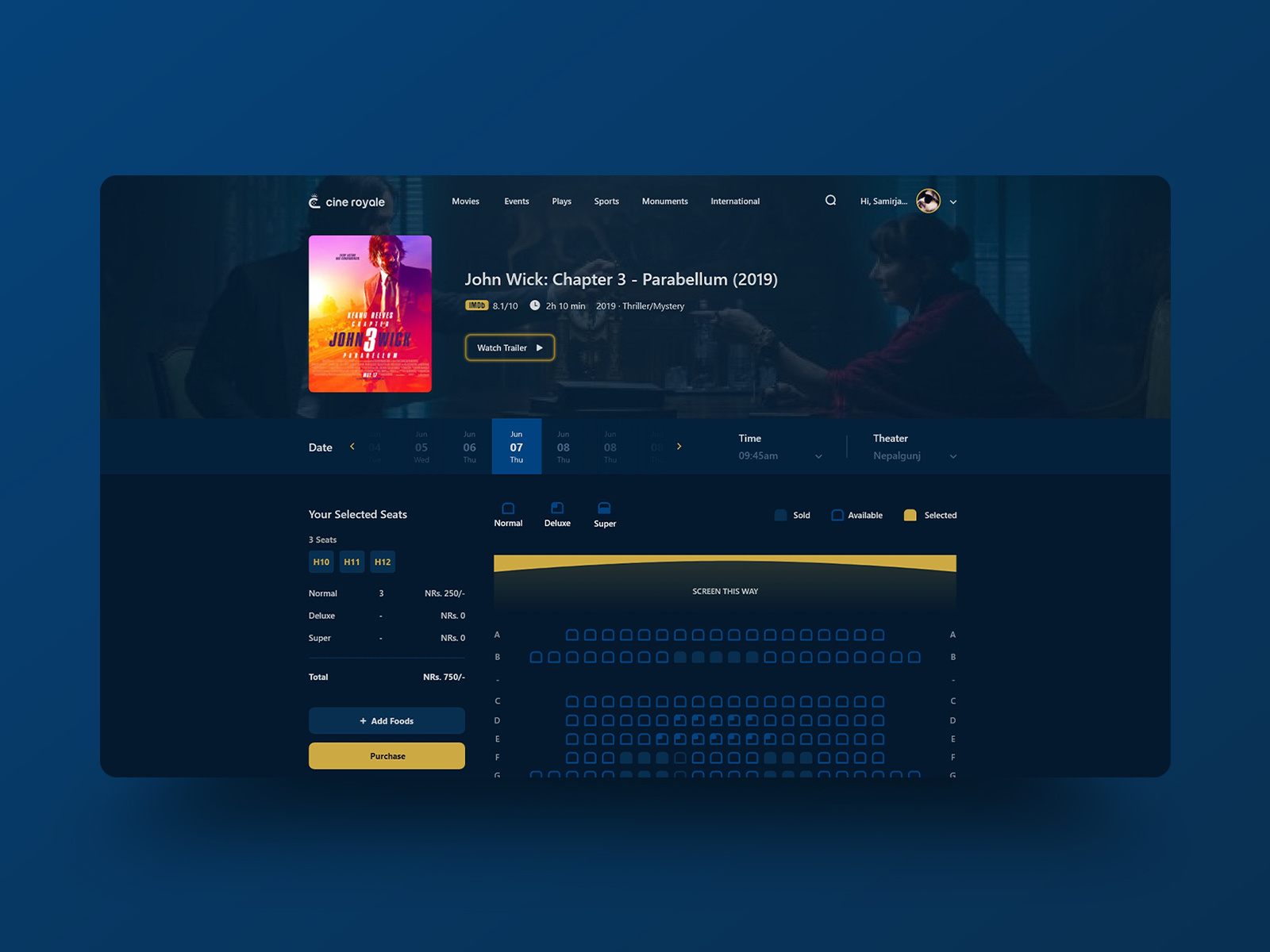 Example of Movie Ticket Booking Website Design