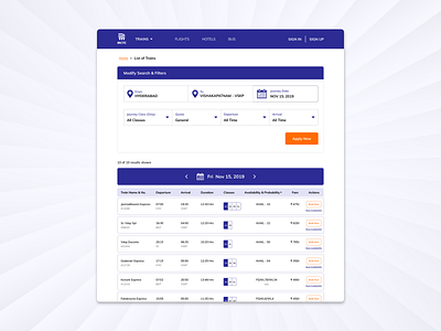 IRCTC Redesign - List of Trains design irctc minimal redesign concept ticket booking train booking travel travel website typography ui uiux ux webdesign website