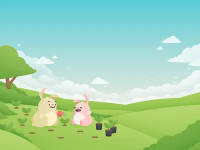 Hopper Trees bunnies carbon cute hopper illustration landscape offset travel trees