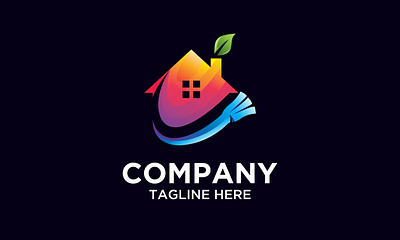 House Cleaning Logo Colorful 01 blue broom brush building business clean cleaner color company concept creative design domestic dust equipment floor graphic green home house