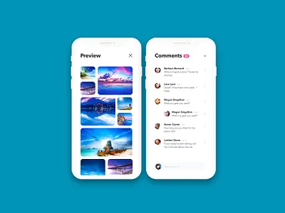 03 Gallery preview and Cooments app bright comments flat gallery ios minimalistic mobile photos scroller