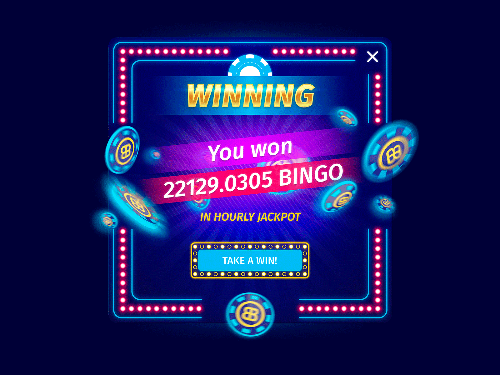 Take a Win banner casino design game ui neon popup