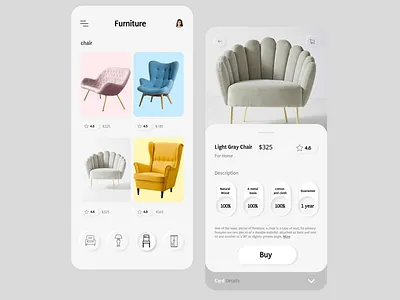 Furniture App app art button design figma trend typography ui ux
