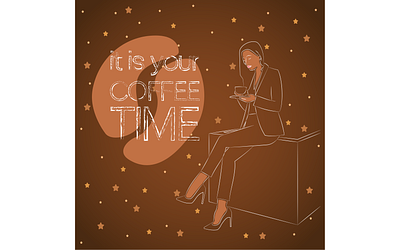 Coffee time braun coffee coffee cup coffeetime flat illustration girl illustration lineart lines stars white