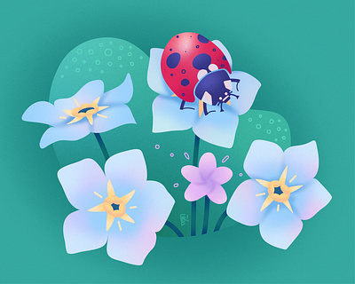 Vector illustration "Forget-me-nots with a ladybug" d v r flowers illustration illustrator insect summer illustration vector vector art vector artwork vector graphic vector illustration