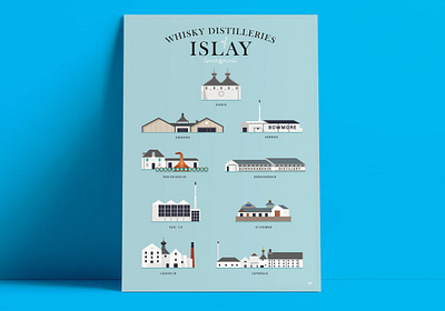 Whisky Distilleries of Islay architecture ardbeg art blue bowmore building distilleries etsy gift illustration island lagavulin print scotch vector whiskey whisky